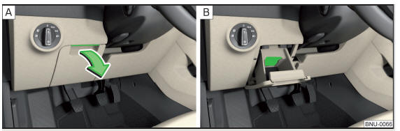 Fig. 95 Abrir o compartimento de arrumação / Suporte para cartões