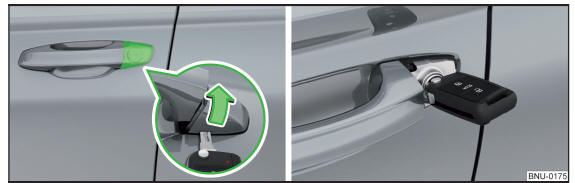 Fig. 324 Manípulo da porta do condutor: Abrir a cobertura da fechadura / cilindro da fechadura com chave